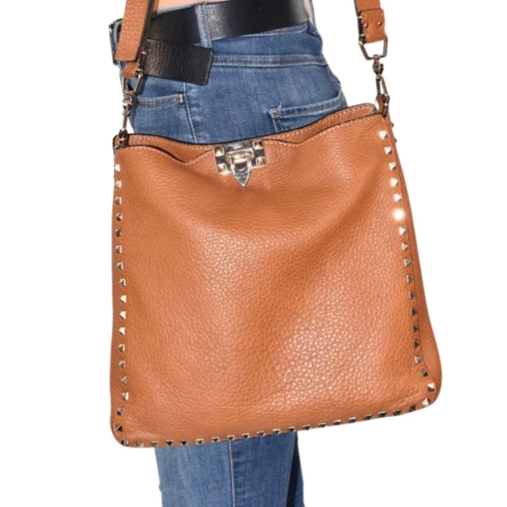 Valentino Tan Leather Studded Crossbody Bag